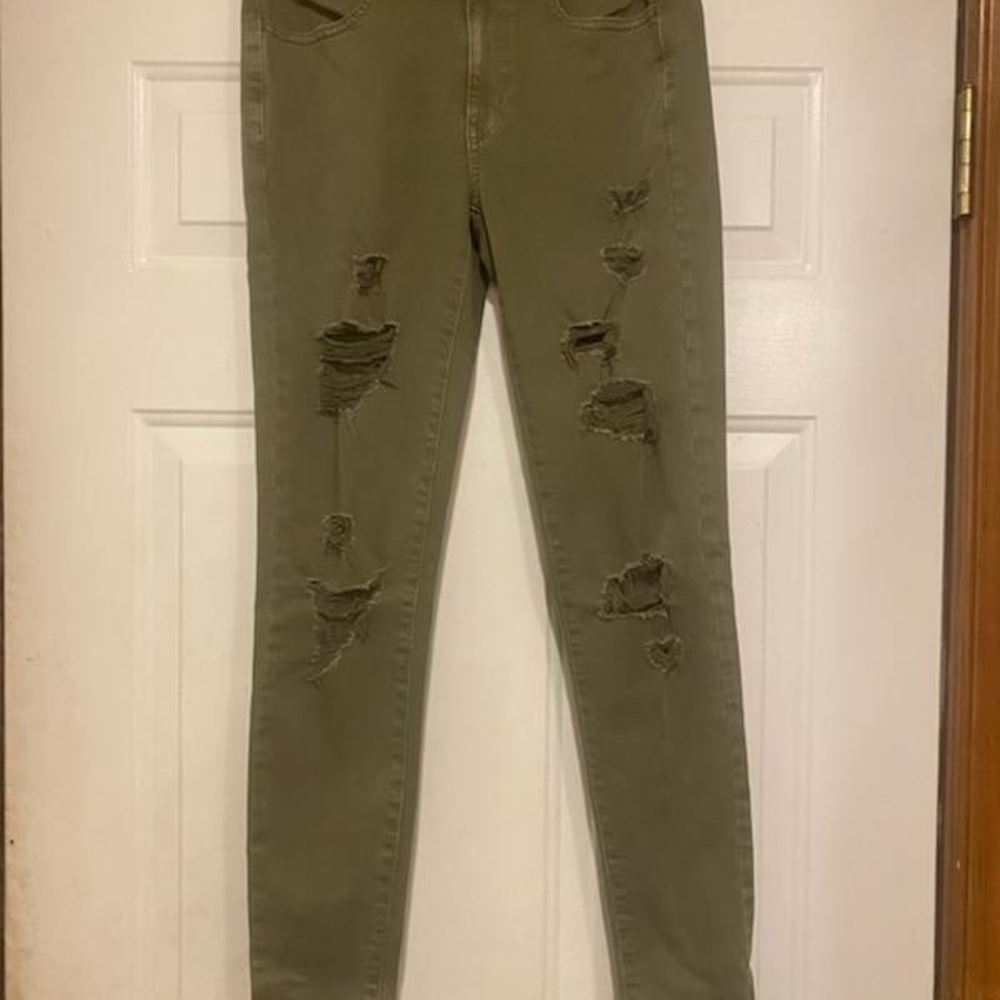 American Eagle High Rise Jegging Olive Distressed Women's Jeans